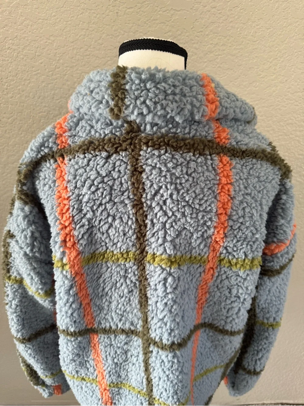 NWT RSQ Sherpa Plaid Shacket Jacket Blue Plaid Teddy Fleece Large Tillys